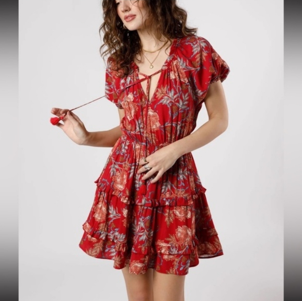 NWT Band Of The Free Connie Garnet Ruffle Mini Dress